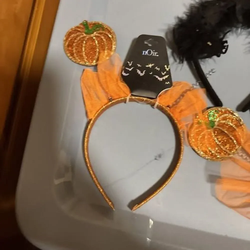 New NOIR Embellished Halloween  Headbands - Set Of 3 Bats And Pumpkins. Defect